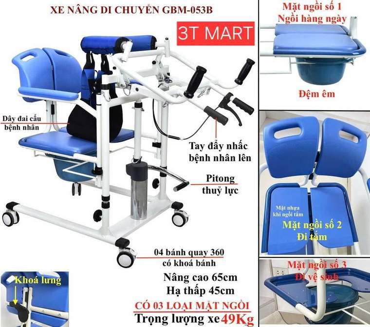 Ghế nâng hạ có bánh xe kèm bô vệ sinh